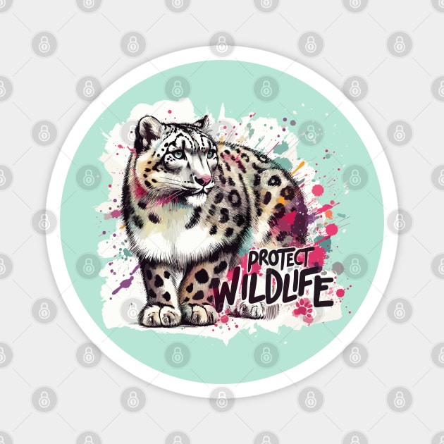 Snow Leopard - Protect Wildlife Magnet by PrintSoulDesigns